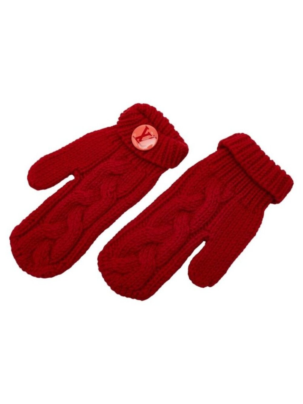 Louis Vuitton Moufur Constance Glove Mittens Gloves With Tin Badge Red Wool